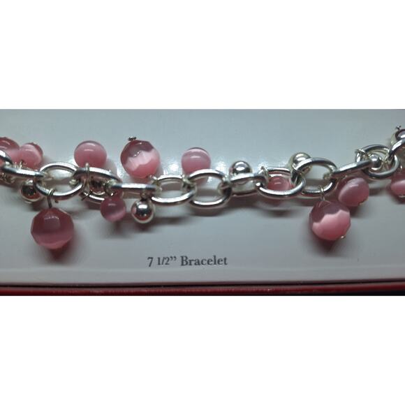 Silver Tone & Pink Beaded Fringe Bracelet 7.5” NIB - Picture 2 of 3